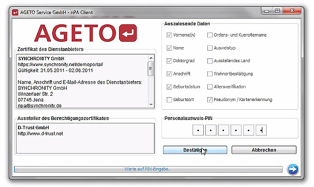 AGETO AusweisApp zur Nutzung der Online-Auswesifunktion