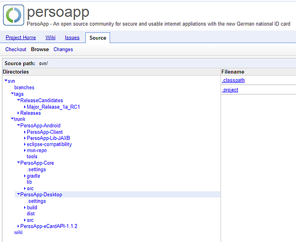 eID-Client-Open-Source-Community – Screenshot von Googlecode